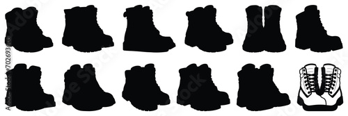 Shoe footwear silhouettes set, large pack of vector silhouette design, isolated white background