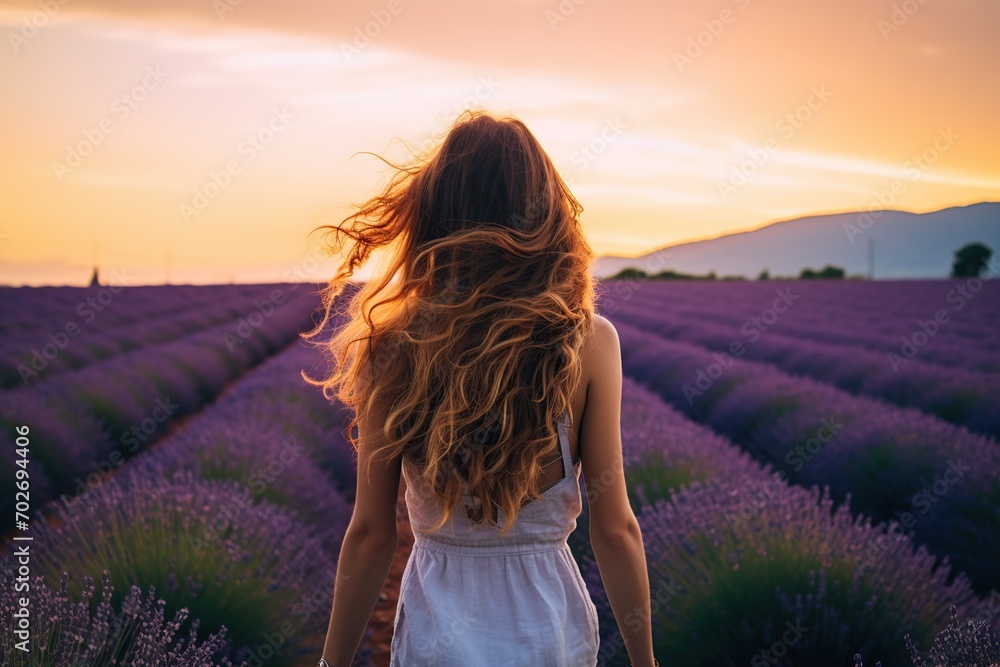 Beautiful woman in purple lavender field