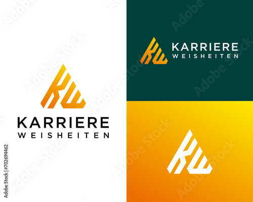 The letters KW monogram triangle bold fitness sport health logo design.