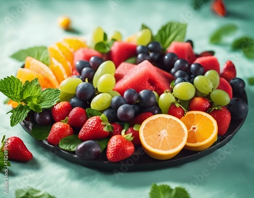 AI generated illustration of a plate of fresh fruits