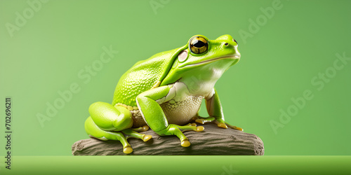 European Tree frog holding on to stick, European Tree frog holding on to stick, The Green Tree Frog Series, a frog standing on its hind legs with its legs spread. photo