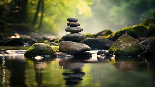 Foto AI generated illustration of a stacked stone cairn in a lake