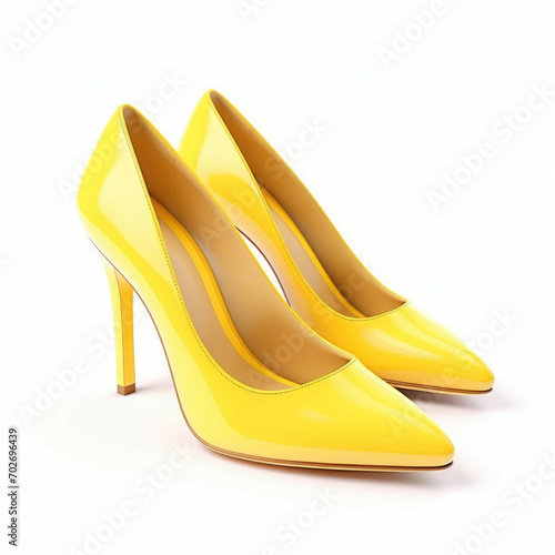 Yellow High Heels isolated on white background