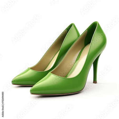 Green High Heels isolated on white background