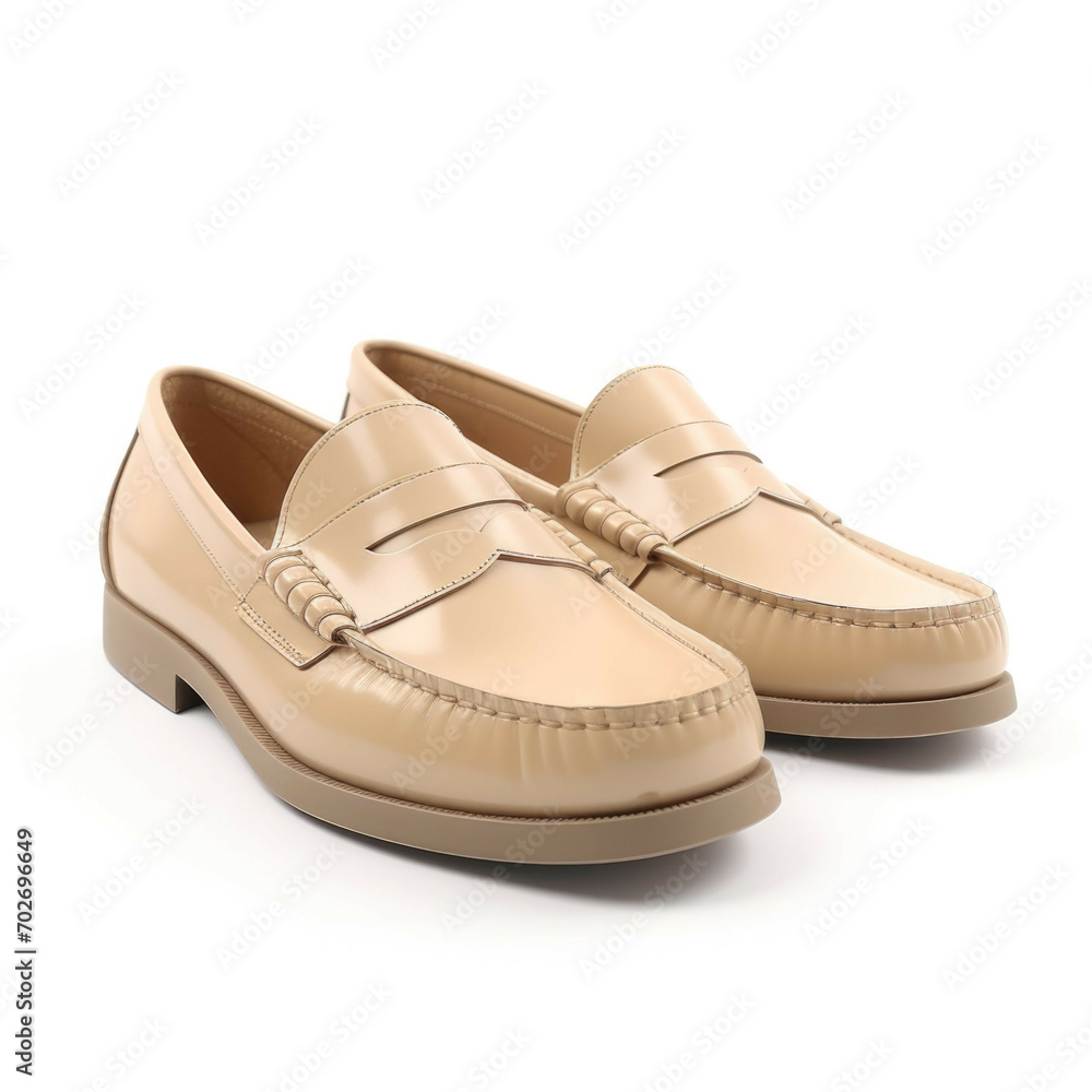 Beige Loafers isolated on white background Beige Loafers isolated on white background