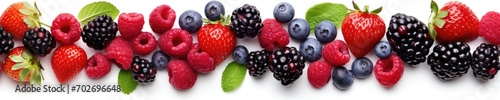AI illustration of a mix of raspberries, blueberries and strawberries horizontal bar.