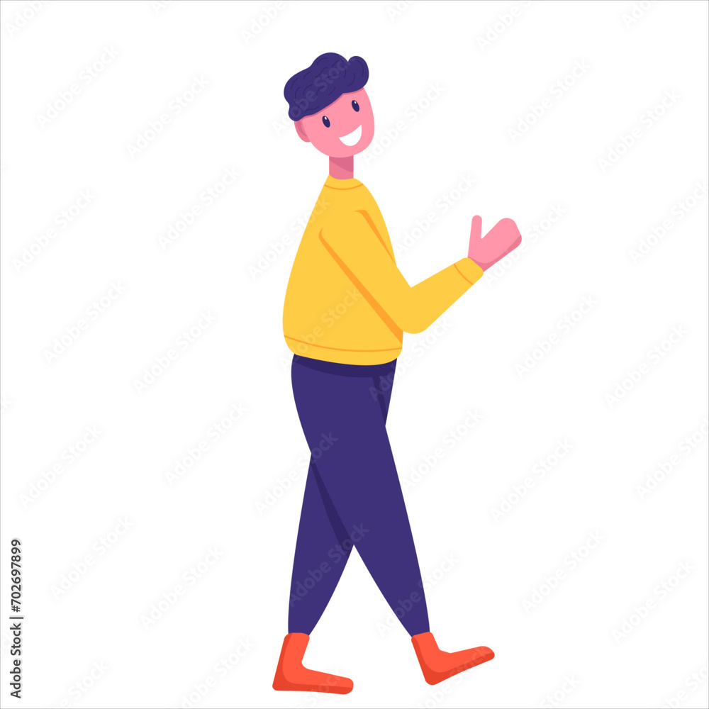 joyful man, guy walking in flat style on white background, vector joyful man, guy walking in flat style on white background, vector