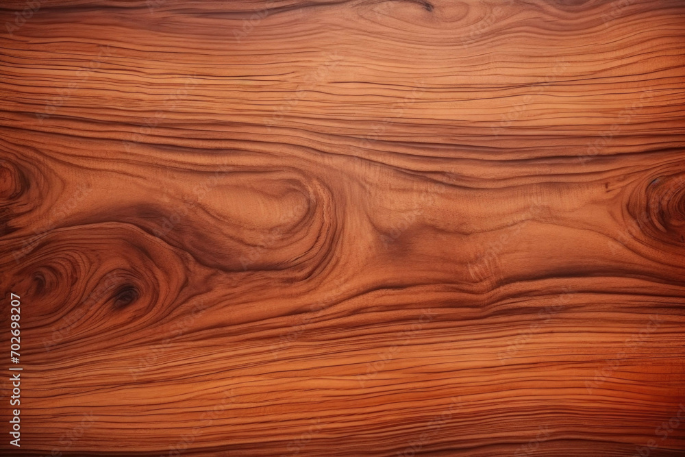 A smooth wooden board texture, with a glossy finish and a unique pattern of knots and grains - obrazy, fototapety, plakaty 