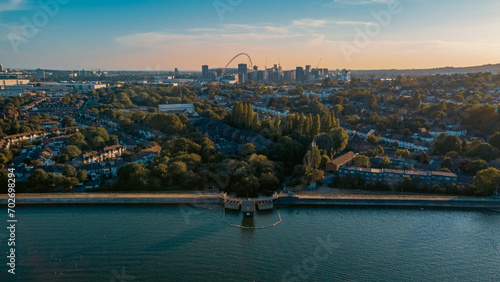 Aerial view of Brent Reservoir, London, England in summer photo