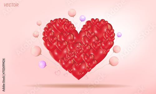 3d vector icon. Pink balloon with a heart. A greeting card. 