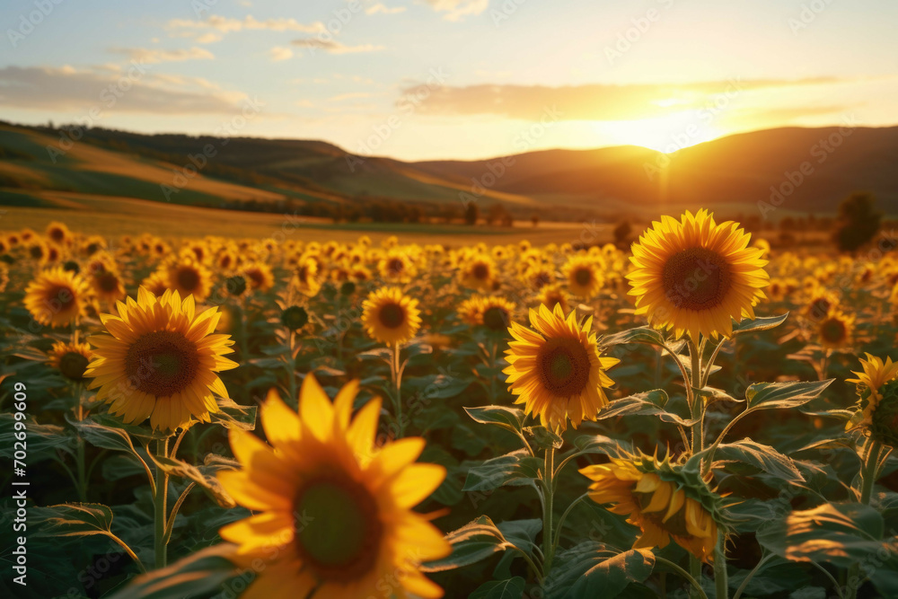 Vast sunflower field in Tuscany, Italy