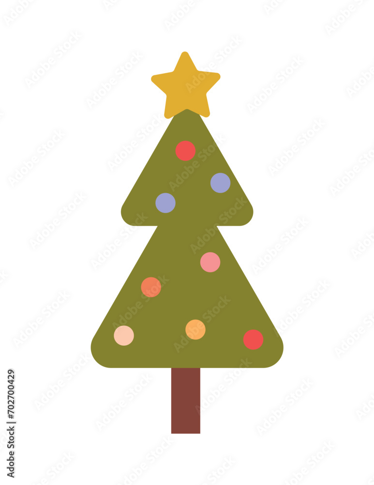 Element of cozy winter set in colorful design. Against a pristine white background, the intricate details of the Christmas tree transport viewers to a winter wonderland. Vector illustration. Element of cozy winter set in colorful design. Against a pristine white background, the intricate details of the Christmas tree transport viewers to a winter wonderland. Vector illustration.
