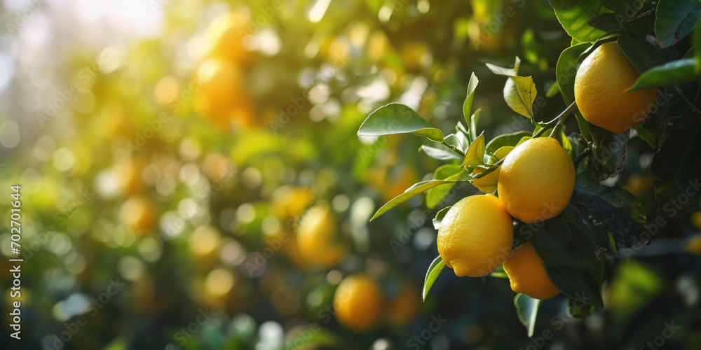 lemons on branches in the garden Generative AI