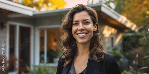 woman realtor on the background of the house Generative AI