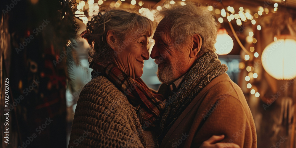 elderly couple in love hugging outside Generative AI - obrazy, fototapety, plakaty 