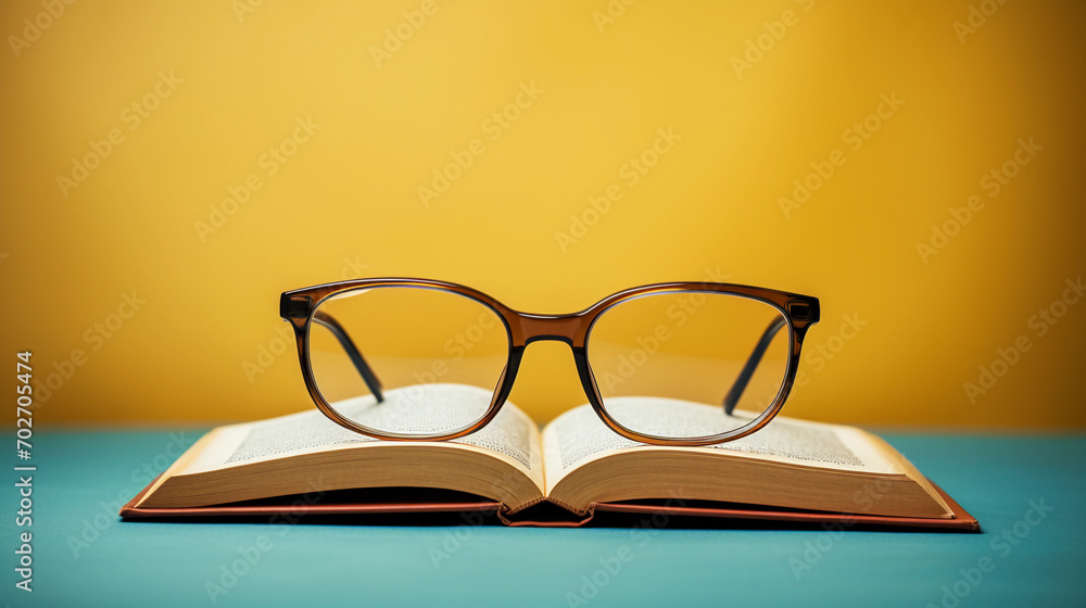 A Contemplative Moment Captured with Glasses Set Upon an Open Book, Inviting Reflection A Contemplative Moment Captured with Glasses Set Upon an Open Book, Inviting Reflection
