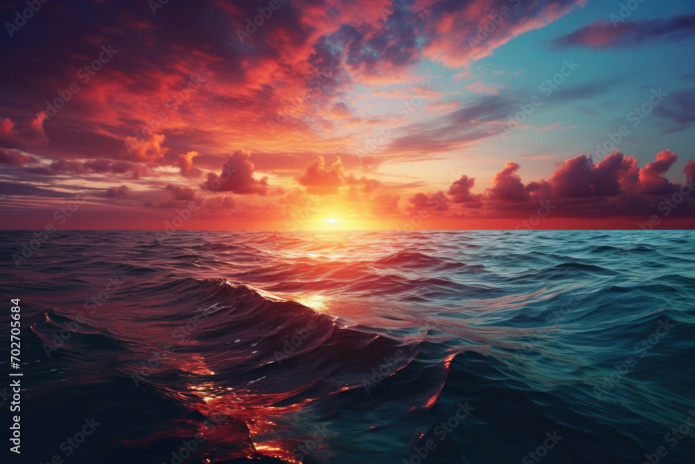 Colorful sunset over calm ocean.