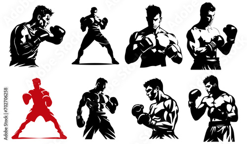 Vector silhouette drawing of boxers in different poses photo
