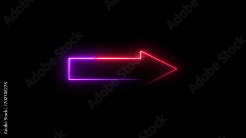 Abstract neon directional arrow icon and looking signal on the place animation background.  photo