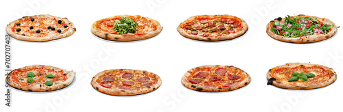 Big set of the best Italian pizzas isolated on white background