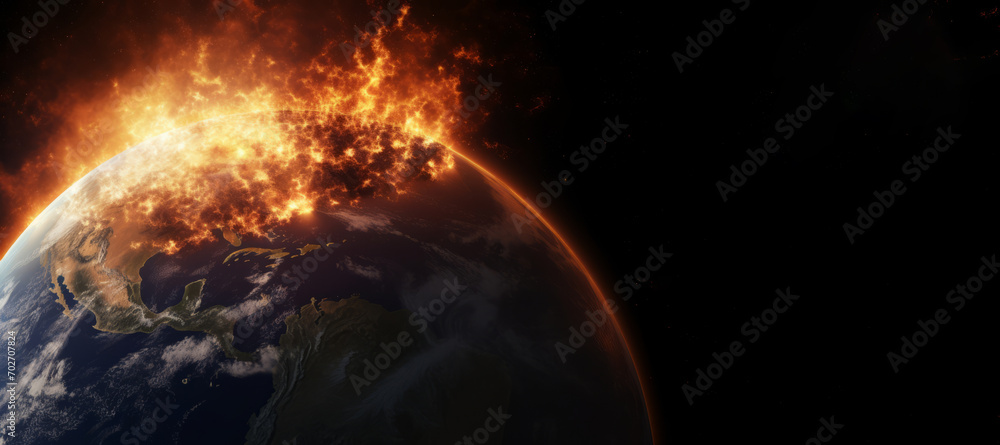Earth on fire view from space with copy space - obrazy, fototapety, plakaty 