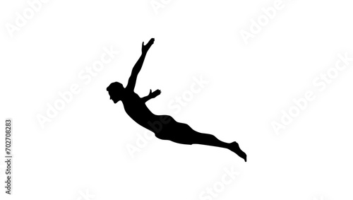 young guy jumping into the water, black isolated silhouette