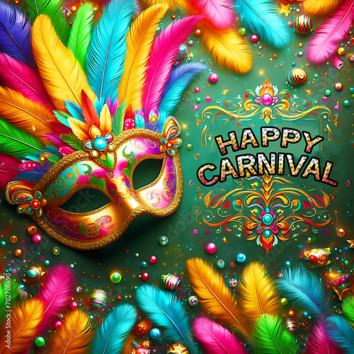 Happy carnival background design with carnival mask.