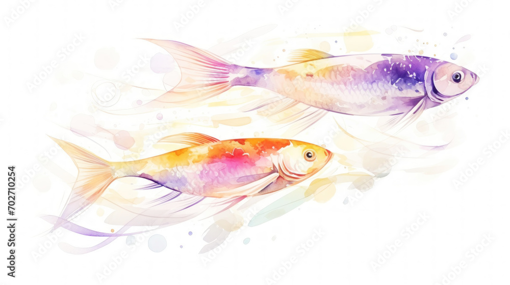 Exotic fish light background. Transparent watercolour. Pastel colour palette. Generative AI Exotic fish light background. Transparent watercolour. Pastel colour palette. Generative AI