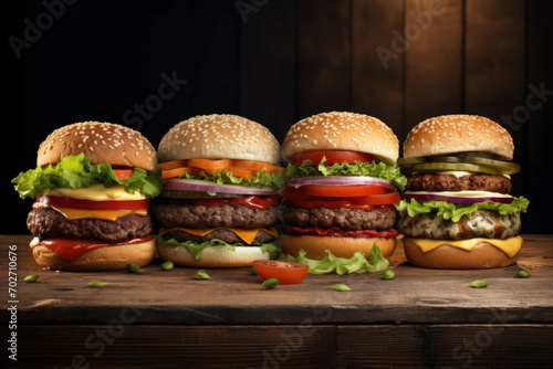four different types of hamburgers on a white background