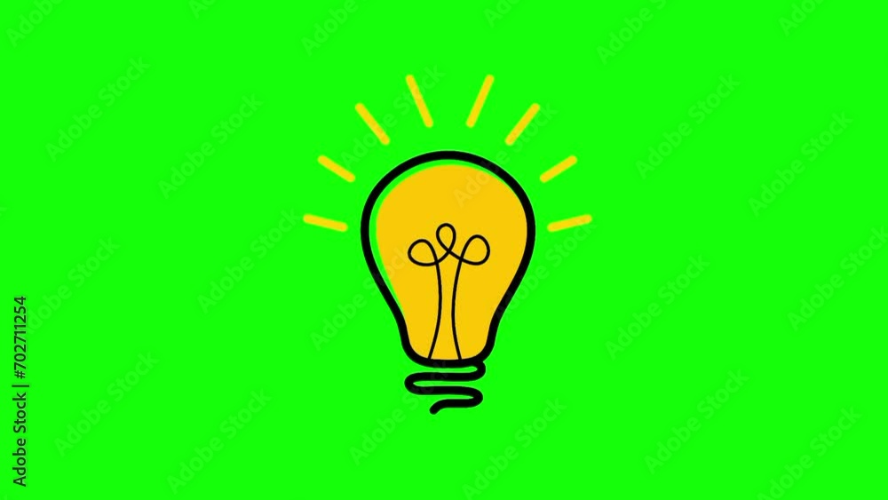 Animation of a Yellow Light Bulb Appearing and Shining on a Green Back Screen. Video motion graphic animation, Idea, Business, Education or Technology Concept. Animation of a Yellow Light Bulb Appearing and Shining on a Green Back Screen. Video motion graphic animation, Idea, Business, Education or Technology Concept.