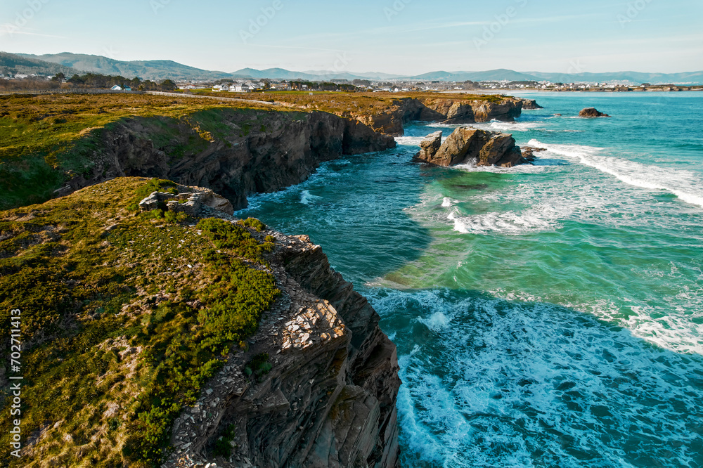 Obraz premium Aerial view to the Beach of the Cathedrals. Europe, Northern Spain