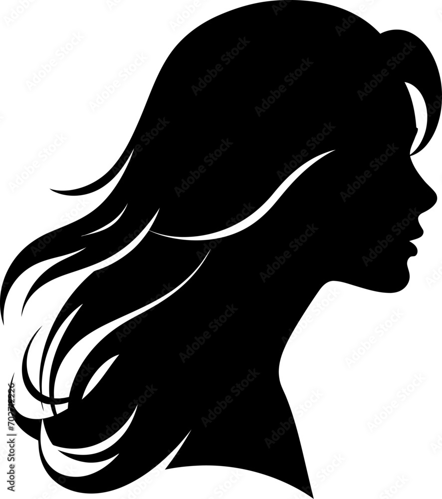 Long hair woman portrait silhouette icon in black color. Vector template for hairdresser. Long hair woman portrait silhouette icon in black color. Vector template for hairdresser.