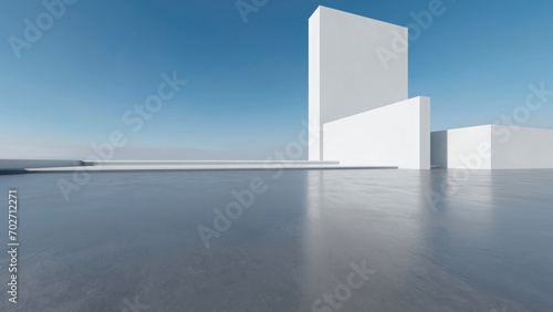 3d render of abstract futuristic architecture with empty concrete floor. Scene for car presentation.