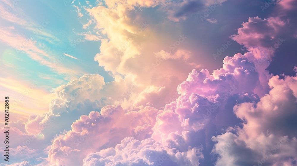 The sky and clouds shimmer in rainbow colors, depicted in a beautiful landscape with a fantastical style reminiscent of pastel dreams.
The sky and clouds shimmer in rainbow colors, depicted in a beautiful landscape with a fantastical style reminiscent of pastel dreams.