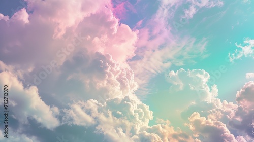  The sky and clouds shimmer in rainbow colors, depicted in a beautiful landscape with a fantastical style reminiscent of pastel dreams.