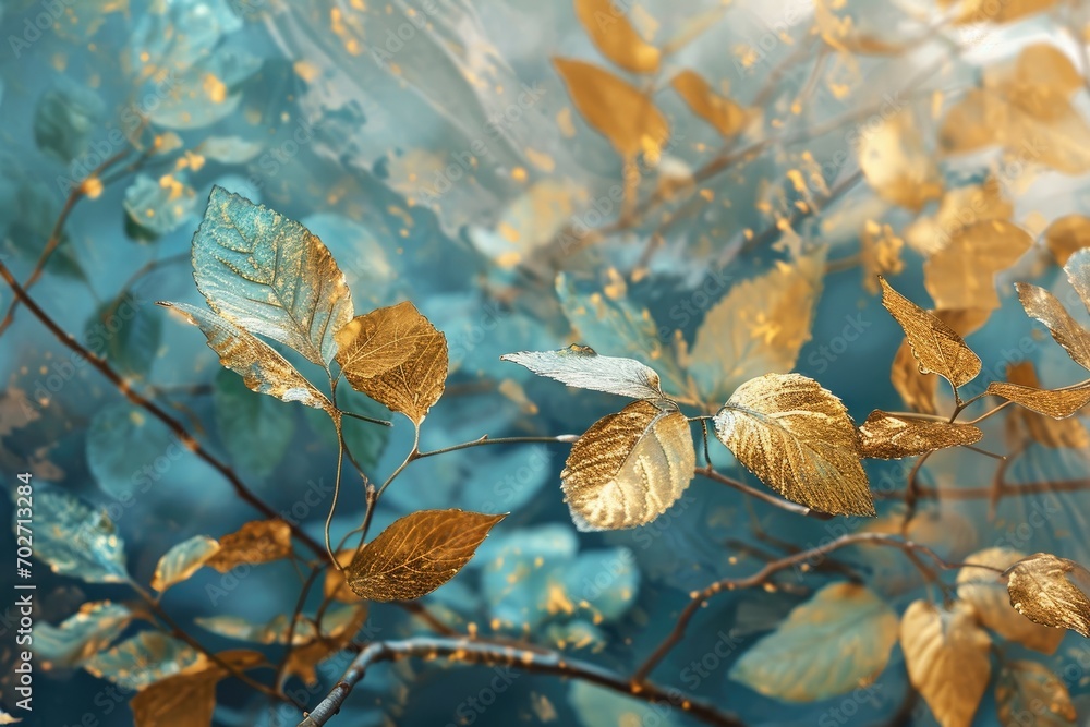 Amidst the barren branches of winter, a lone tree stands adorned with glistening gold leaves, a testament to the fleeting beauty of autumn Amidst the barren branches of winter, a lone tree stands adorned with glistening gold leaves, a testament to the fleeting beauty of autumn