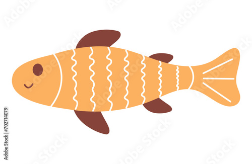 Seafood element of colorful set. This image with golden fish celebrates the natural charm of fish and the artistry inspired by the sea. Vector illustration.