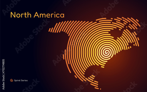 Creative Gold circle map of North America. Spiral fingerprint series	