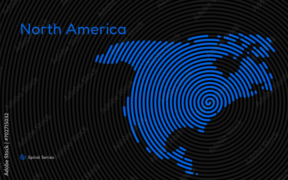 Creative circle map of North America. Spiral fingerprint series Creative circle map of North America. Spiral fingerprint series