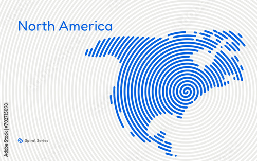 Creative circle map of North America. Spiral fingerprint series