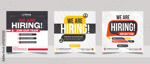 We are hiring job vacancy social media post template set. vacant recruitment marketing web banner square flyer design.