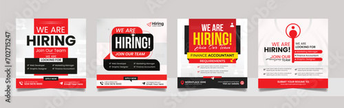 We are hiring job vacancy social media post template set. vacant recruitment marketing web banner square flyer design.
