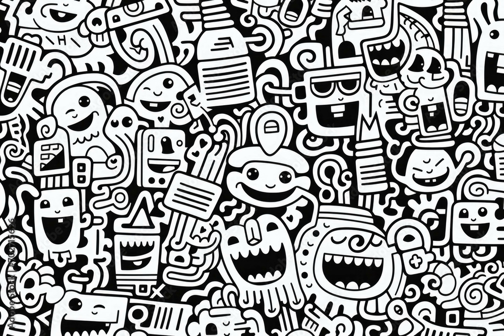 Fototapeta premium happy doodle art vector pattern