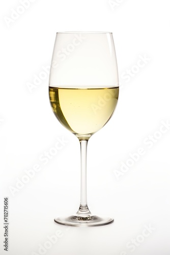 White wine in a glass on white background