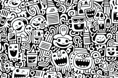 happy doodle art vector pattern