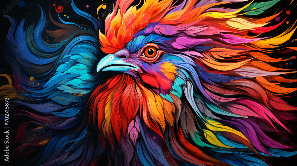 Colorful wooden painted Rooster like cartoon Colorful wooden painted Rooster like cartoon