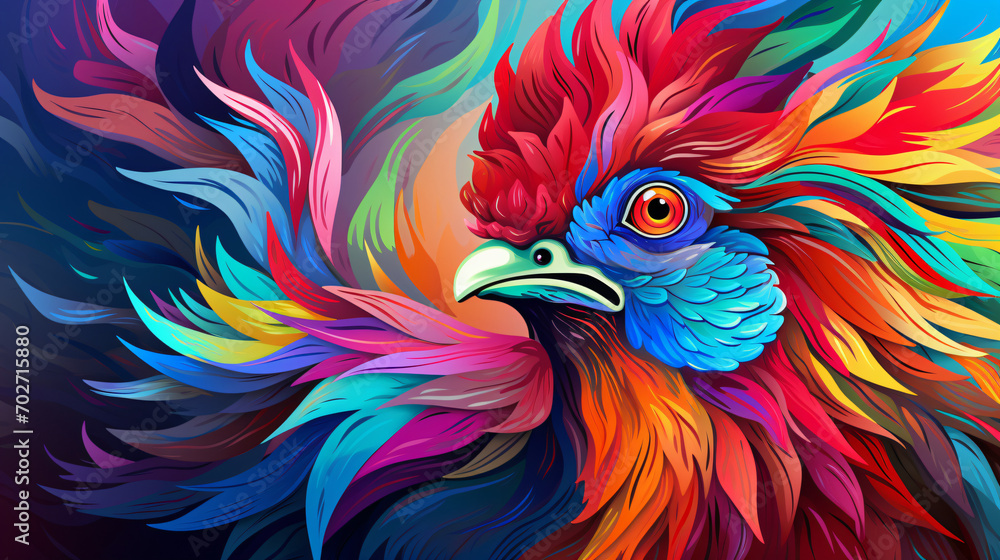 Colorful wooden painted Rooster like cartoon