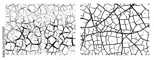 Crack texture set. Vector wall background. Grunge wall paint effect pattern. Distressed vector paint crack texture. Broken surface background. Abstract black and white marble or concrete surface print