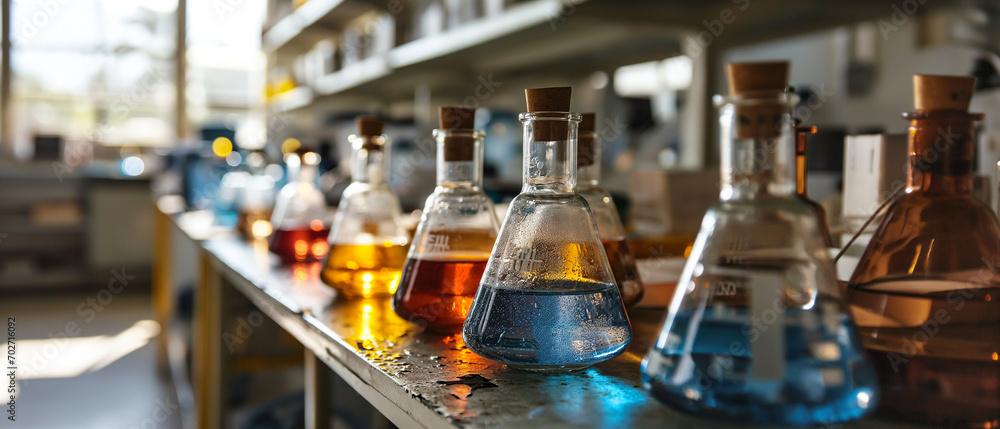 Explore precision and science with meticulously arranged chemistry test tubes in a laboratory setting. Ai generated Explore precision and science with meticulously arranged chemistry test tubes in a laboratory setting. Ai generated
