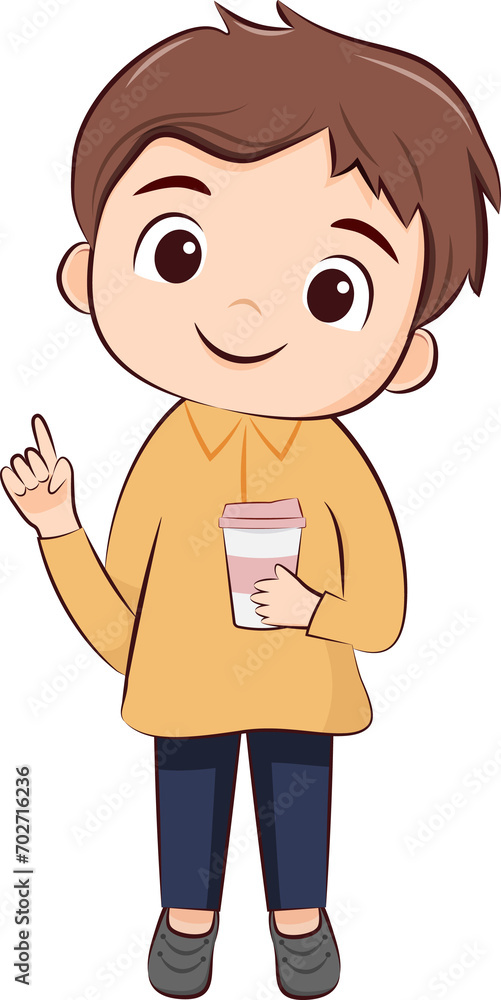 Boy holding paper cup, character illustration Boy holding paper cup, character illustration